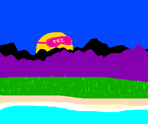 300x250 The Sun Going To Sleep Behind Mountain Andsea Drawing