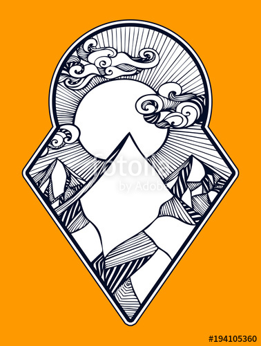 378x500 Zentangle Abstract Hand Draw Mountain Landscape With Sun Clouds