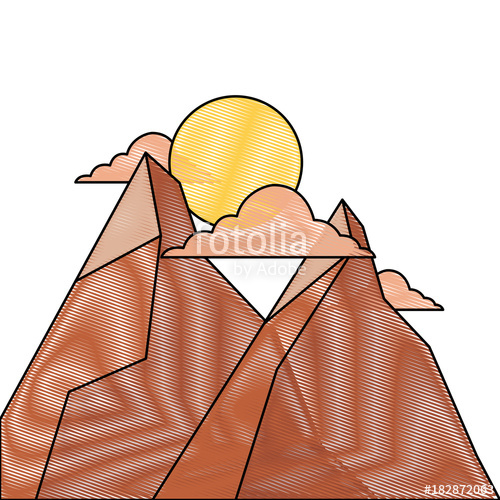 500x500 Two Mountain Sun Clouds Natural Land Sunset Scene Vector