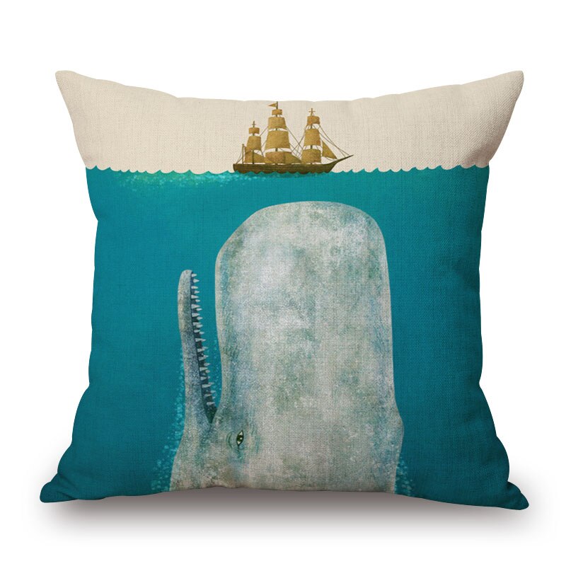 800x800 Ocean Whale Cushion Cover Styles Cartoon Drawing Deer Tree