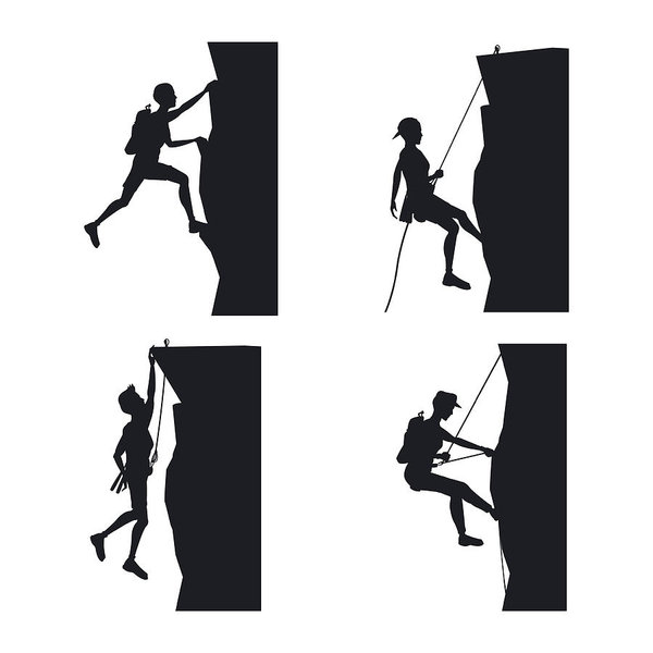 600x600 Set Black Silhouette Scene Men Climbing On A Rock Mountain Art