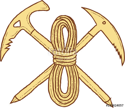 500x433 Mountain Climbing Pick Axe Rope Crossed Drawing Stock Image