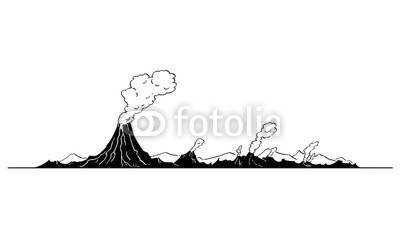400x244 Vector Artistic Pen And Ink Drawing Illustration Of Volcano