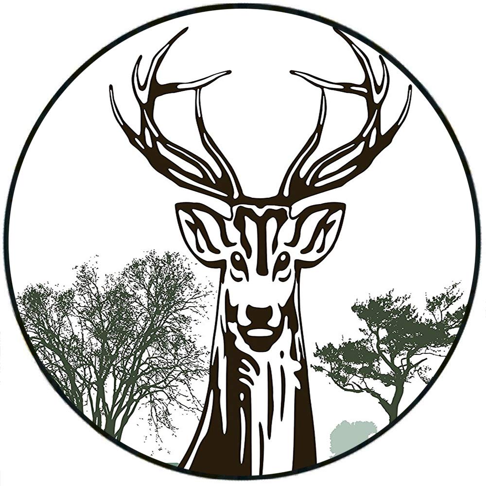 1000x1000 Short Plush Round Carpet Deer Moose With Trees