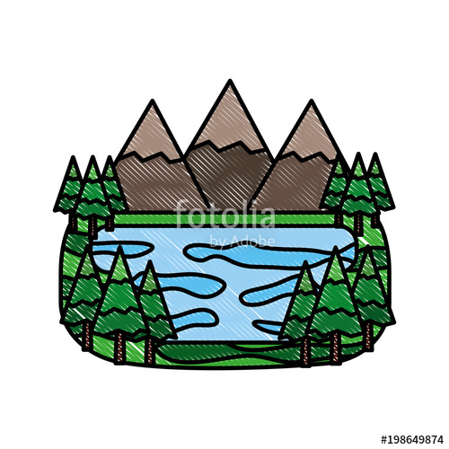 500x500 Forest Mountains Lake Landscape Natural Vector Illustration