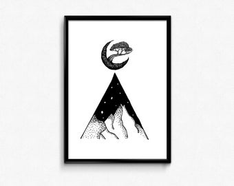 340x270 moon sea print geometric mountain print geometric landscape