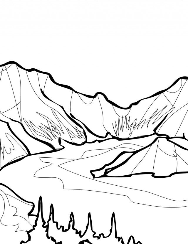 640x828 Mountains And Glaciers Coloring Page