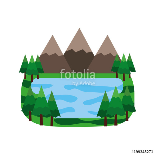 500x500 Forest Mountains Lake Landscape Natural Vector Illustration