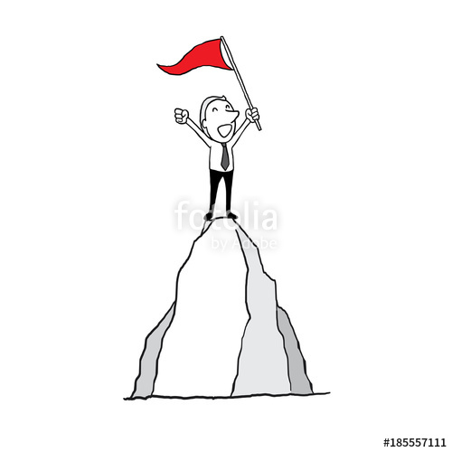 500x500 Businessman Standing With Red Flag Conquering Top Of Mountain