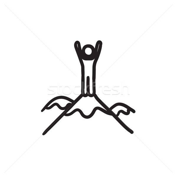600x600 Man Standing On Top Of Mountain Sketch Icon Vector Illustration