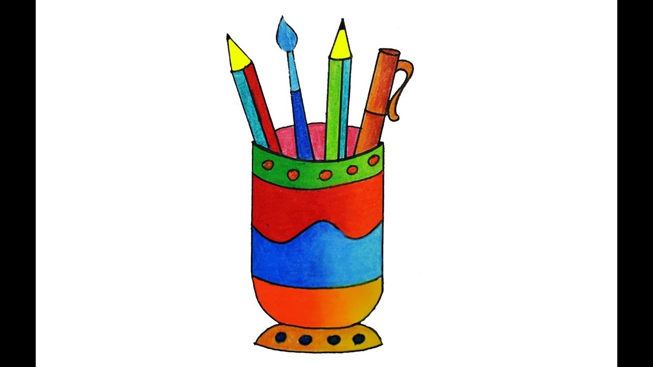 1280x720 Pen Holder Drawing Easy And Simple How To Draw Pencil Holder