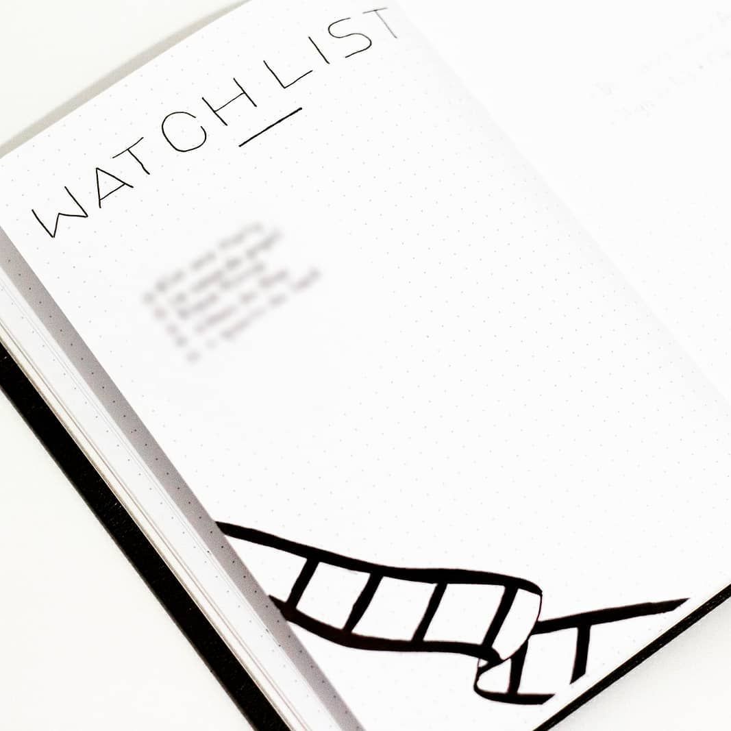 1067x1067 Bullet Journal Movie Watch List, Film Drawing
