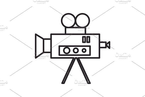 580x387 Video Cinema Retro Camera Vector Line Icon, Sign, Illustration