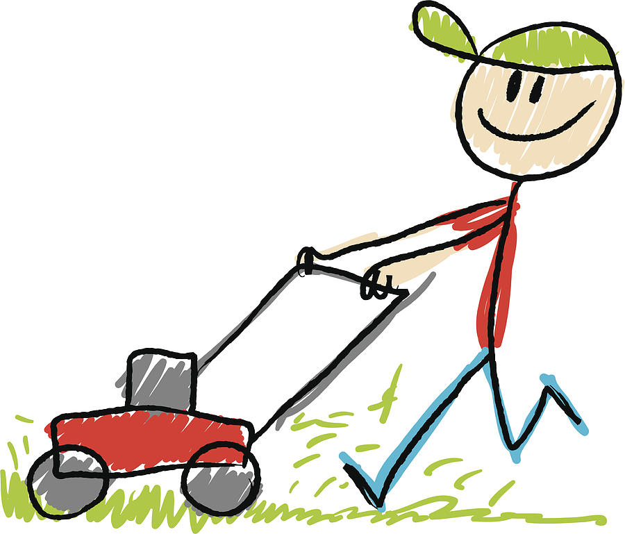 900x769 Stick Figure Lawn Mower