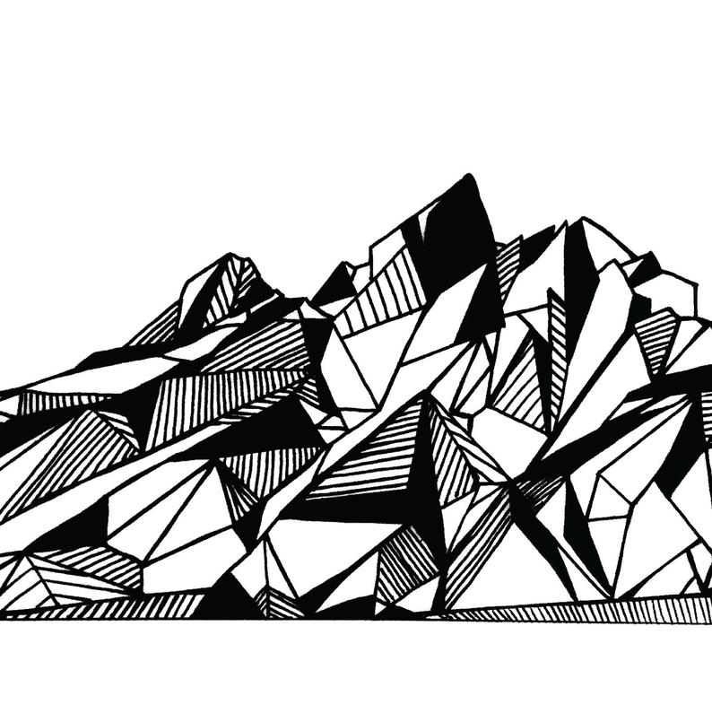 794x795 Grand Teton Wyoming Polygonal Mountain Drawing Art Print Etsy