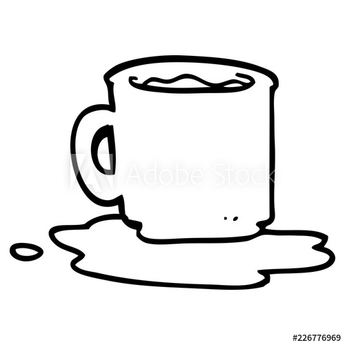 500x500 Line Drawing Cartoon Of Spilt Mug Of Tea