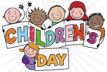 357x240 Drawing With Happy Multicultural Kids Commemorating Children's Day