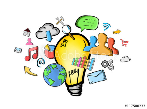 500x372 Hand Drawn Lightbulb And Multimedia Icons