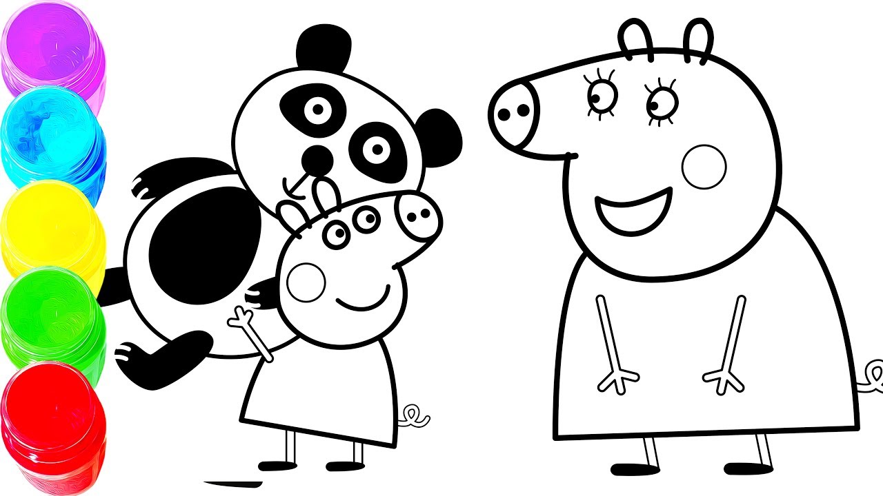 1280x720 Peppa Pig Mummy Pig Panda Toy Coloring And Drawing Learn Colors
