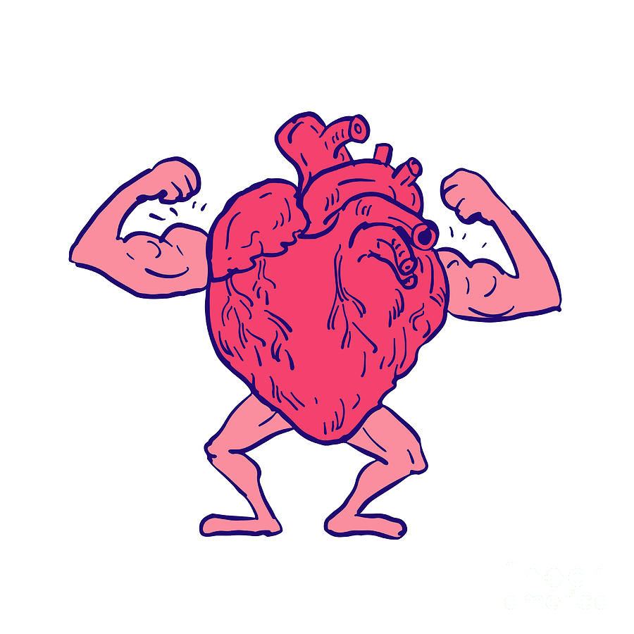 900x900 Healthy Heart Flexing Muscle Drawing Digital Art
