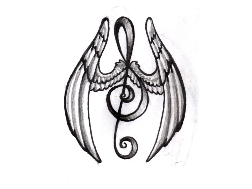 1024x768 Drawing Music Wing Tattoo For Free Download