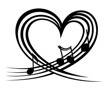 425x387 I Love Music Notes On Heart Shaped Staff Vinyl Decal