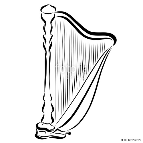 500x500 Harp, Musical Instrument, Drawing With Black Lines Stock Photo