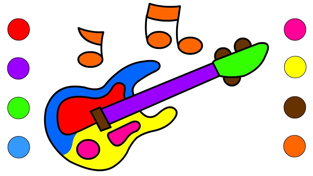 1280x720 How To Draw Guitar Coloring Pages For Kids Learn Colors