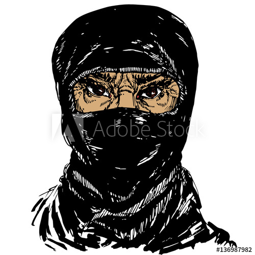 500x500 the face of the old muslim woman with frowning eyebrows in a black