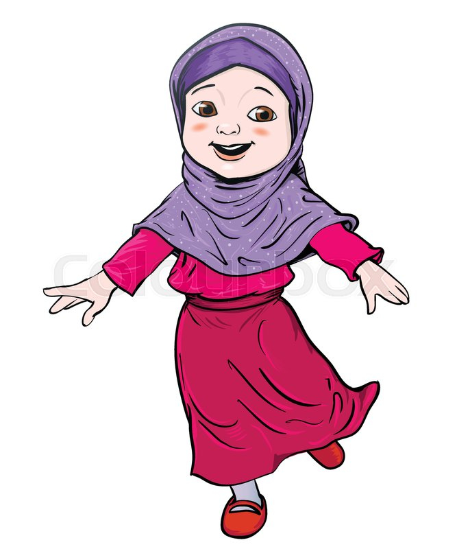 667x800 Great Hand Drawing Cute Cartoon Muslim Girl Stock Vector