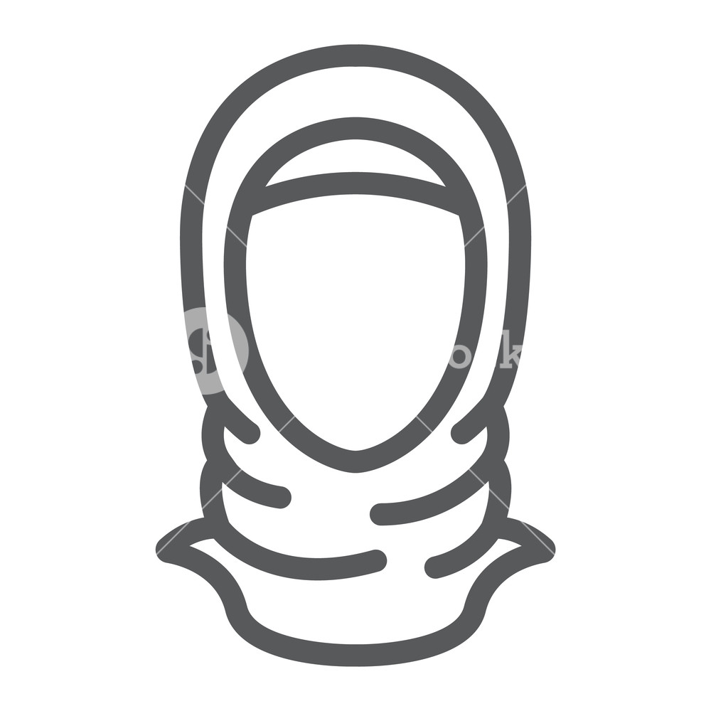 1000x1000 Hijab Line Icon, Arab And Woman, Islam Girl Sign, Vector Graphics