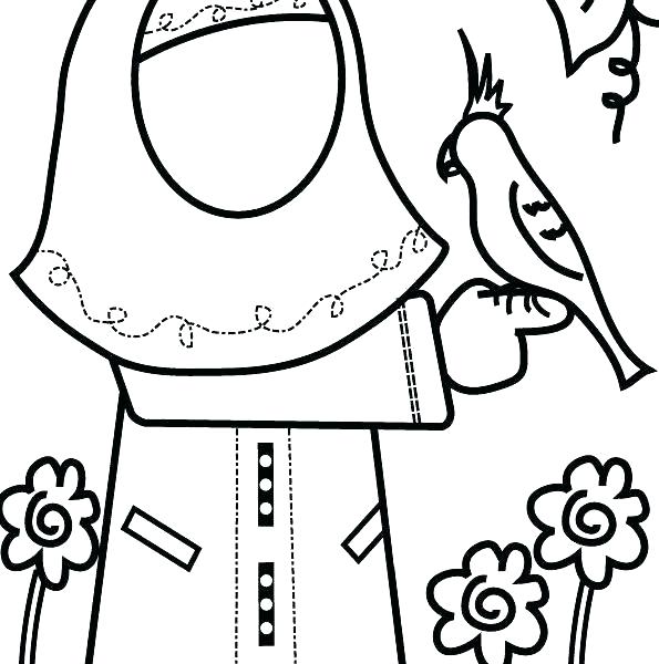 595x600 Muslim Girl Coloring Pages Hand Drawing Of Cartoon Smiley Girl