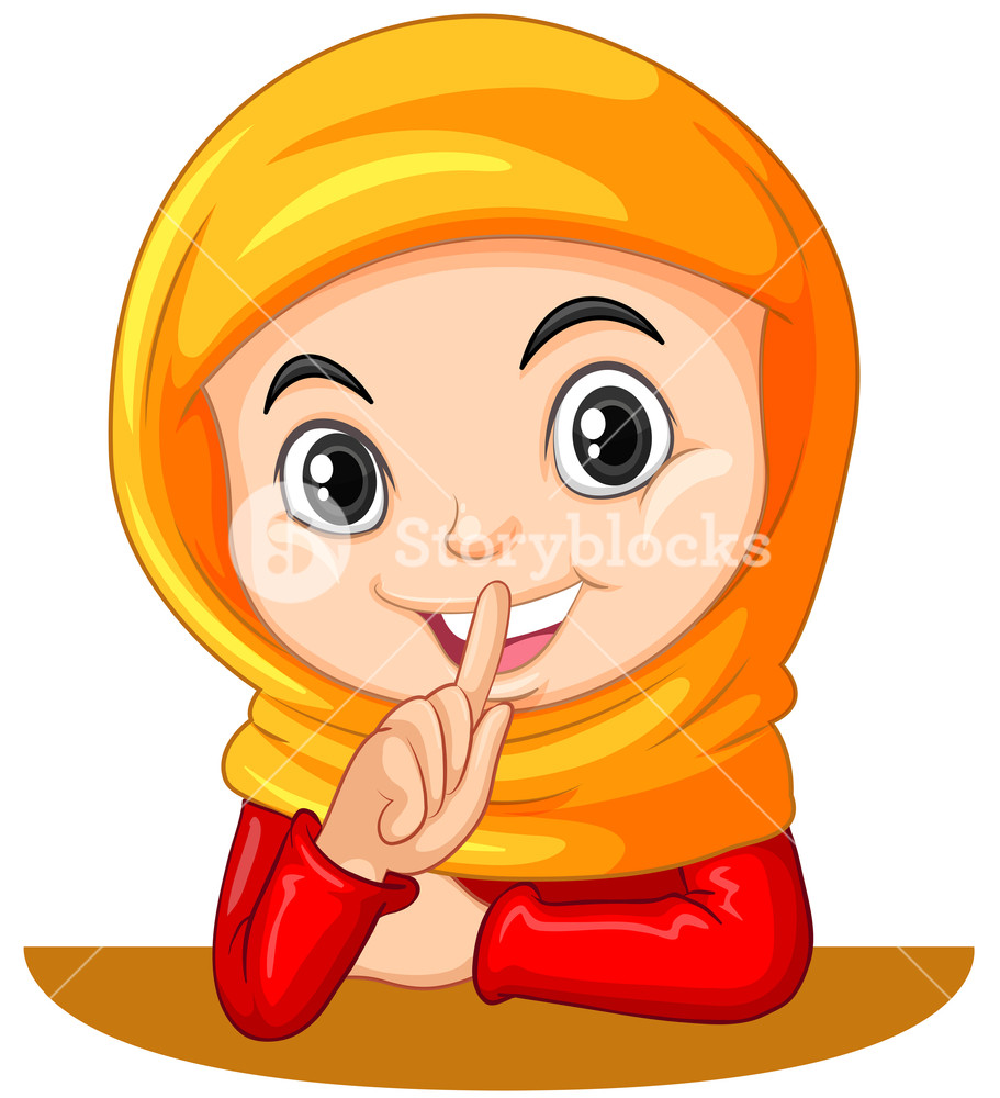 911x1000 Muslim Girl Gesturing Quiet Sign Illustration Royalty Free Stock