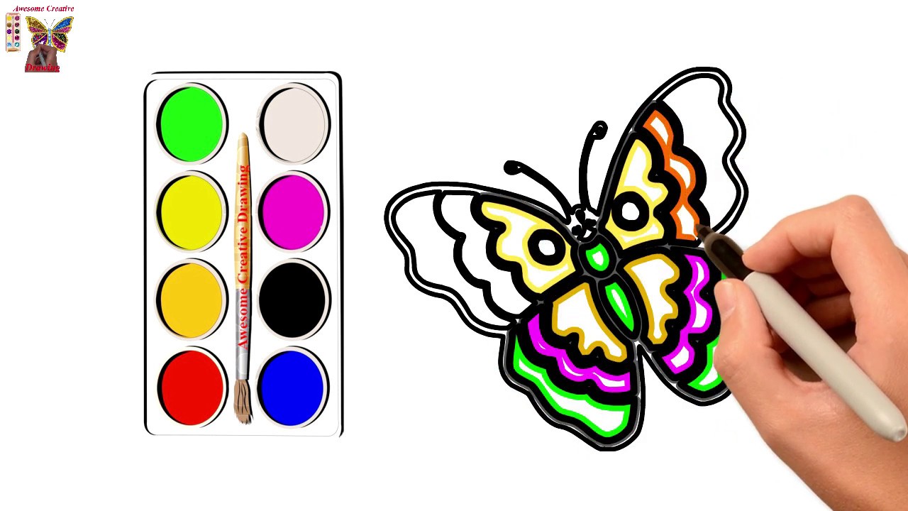 1280x720 kids drawing color for butterfly, dog, crab, mussel, cute