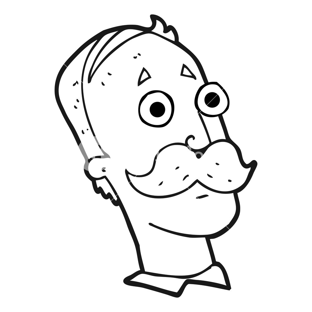 1000x1000 Freehand Drawn Black And White Cartoon Man With Mustache Royalty