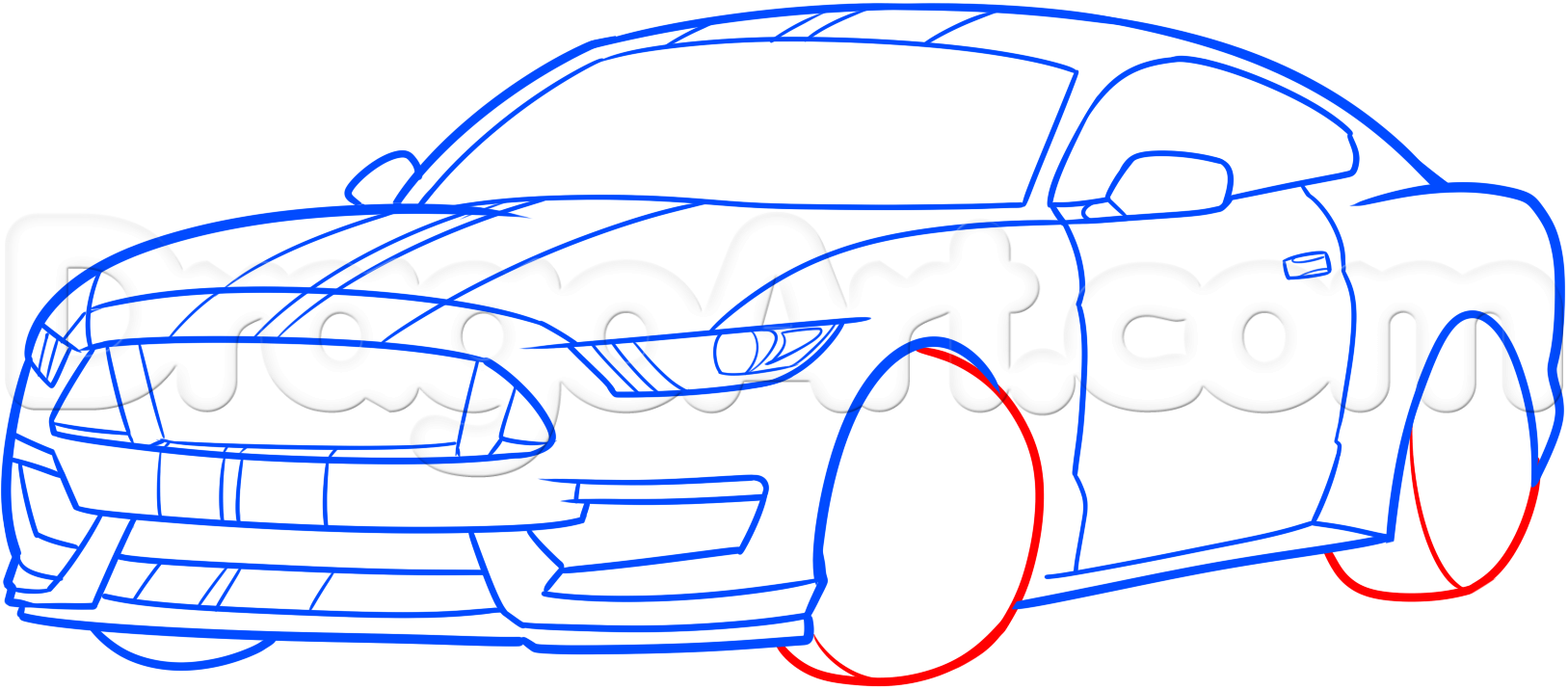 1627x715 How To Draw A Shelby Mustang, Step