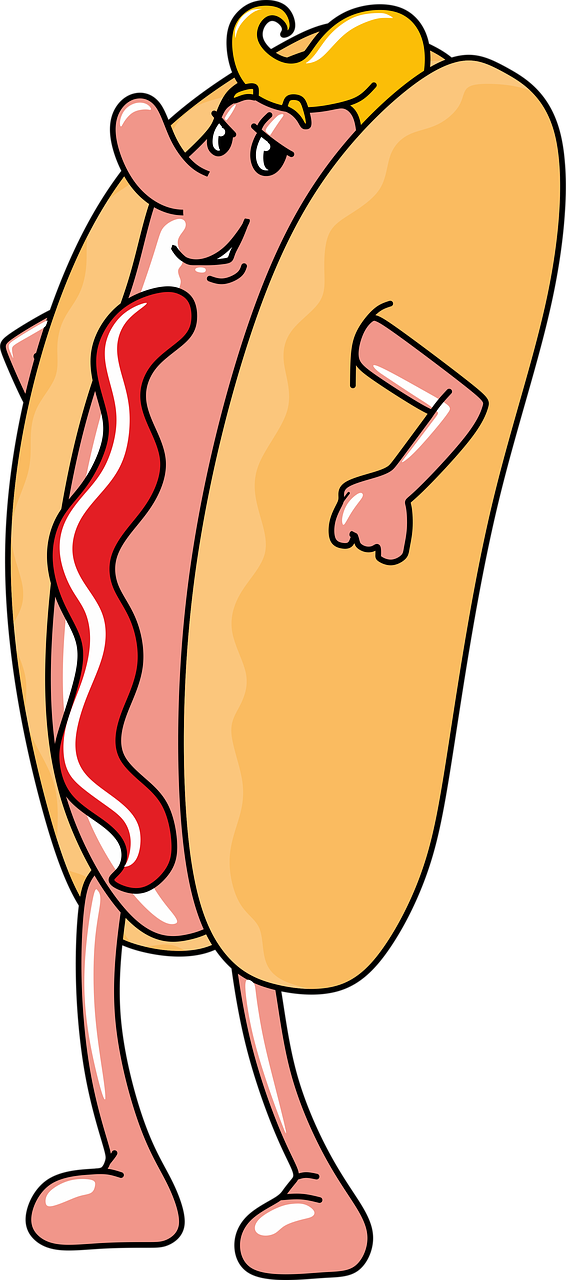 566x1280 Hot Dog, Sausage, Food, Drawing, Png