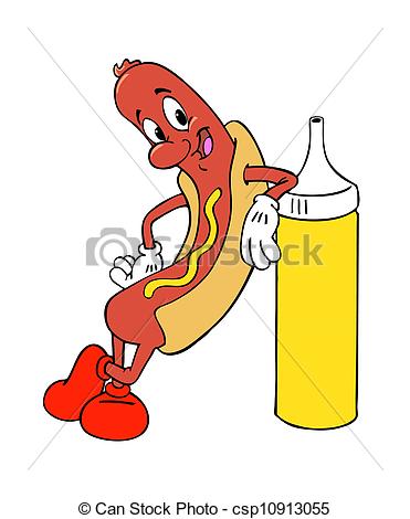 371x470 Hot Dog With Mustard Hand Drawn Cartoon Of A Happy Frankfurter