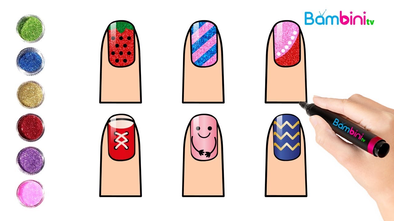 1280x720 Glitter Nail Art Drawing And Coloring Pages For Kids Bambini Tv