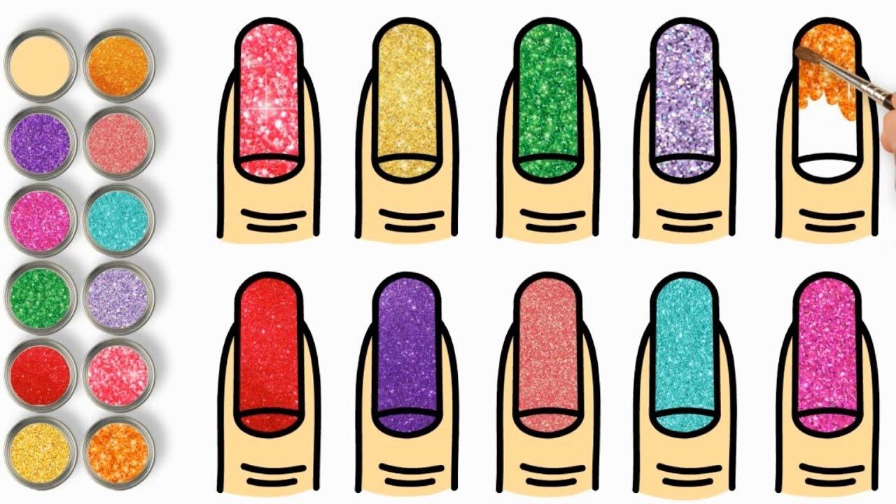 1280x720 How To Draw Nail Polish With Colored Glitter Drawing Coloring