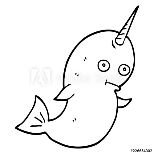 500x500 Line Drawing Cartoon White Narwhal