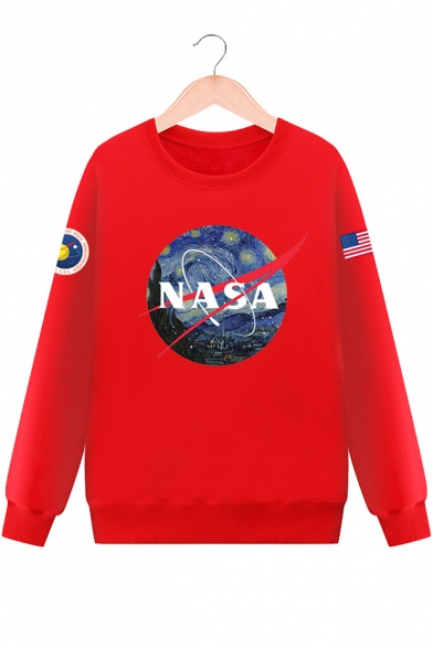 392x588 Drawing Nasa Letter Print Round Neck Long Sleeve Unisex Sweatshirt