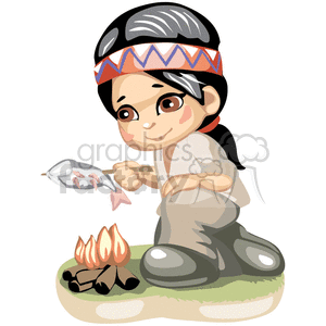 300x300 Cute Native American Boy Cooking A Fish Over A Fire Clipart