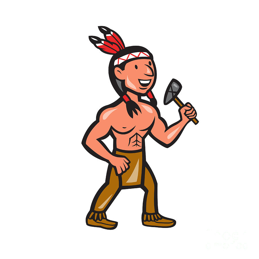 900x900 Native American Holding Tomahawk Cartoon Digital Art