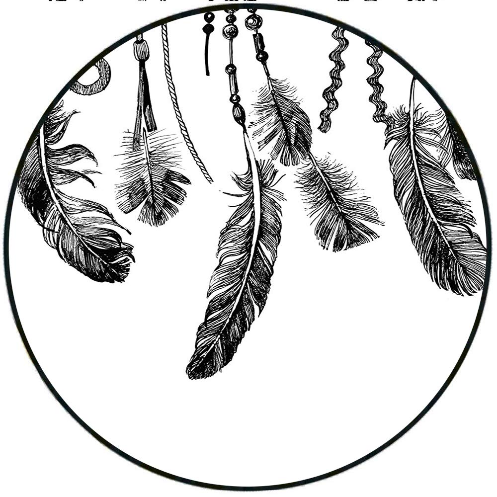 1000x1000 Short Plush Round Rugs Native American Tribal Feathers