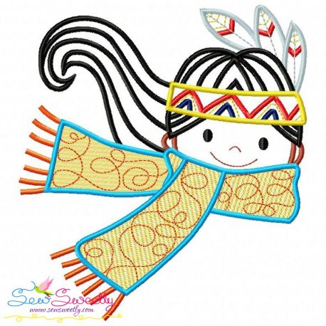 458x458 Native American Girl Scarf Embroidery Design For Fall And Thanksgiving