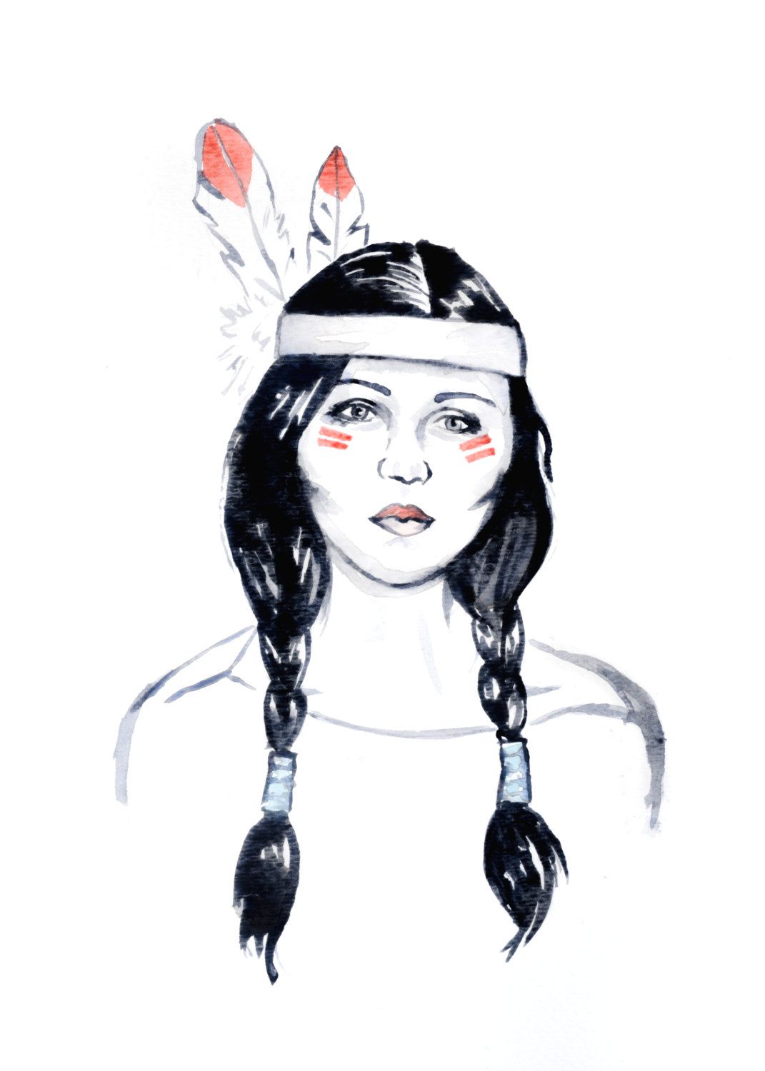 1071x1500 Native American Girl Watercolor Print