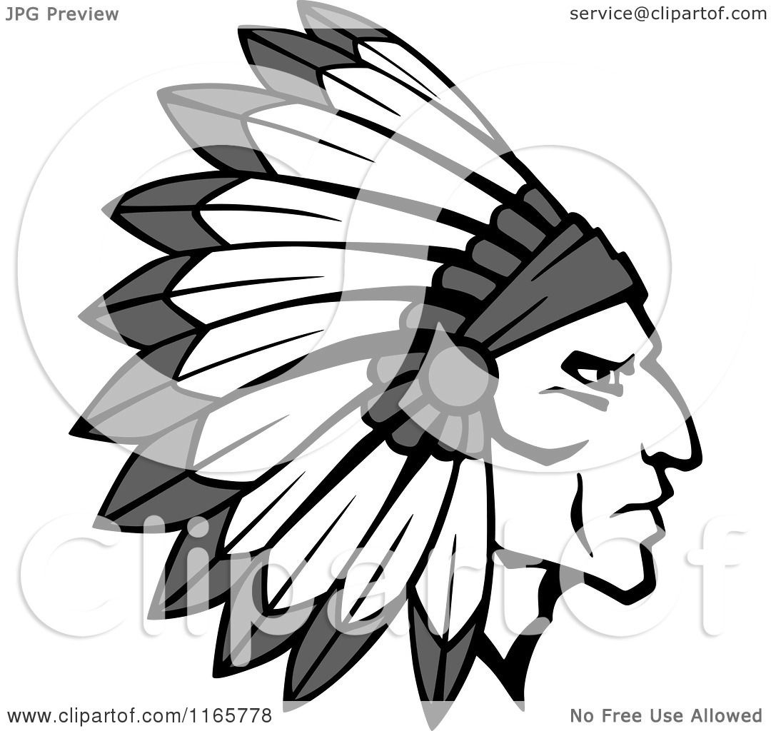 1080x1024 Clipart Of A Grayscale Native American Brave With A Feather