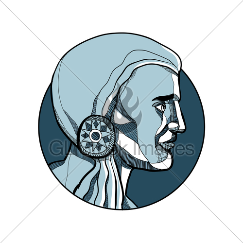 500x500 Native American Indian Warrior Side Circ Dwg Gl Stock Images