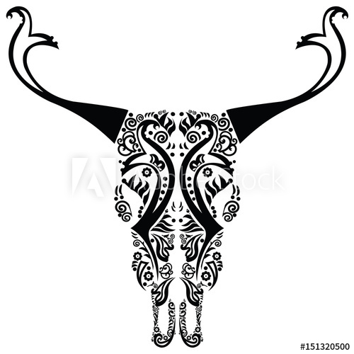 500x500 Wild Animal Skull In Black And White With Swirly And Floral